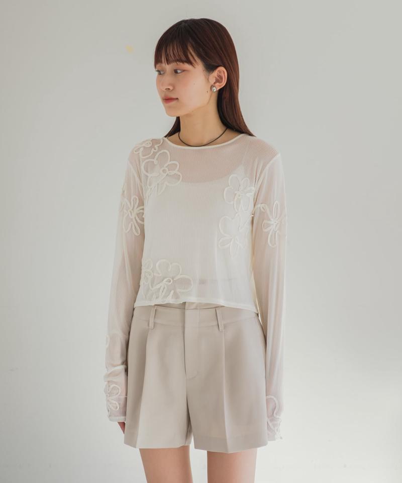 フラワーコード刺繍シアーTOPS