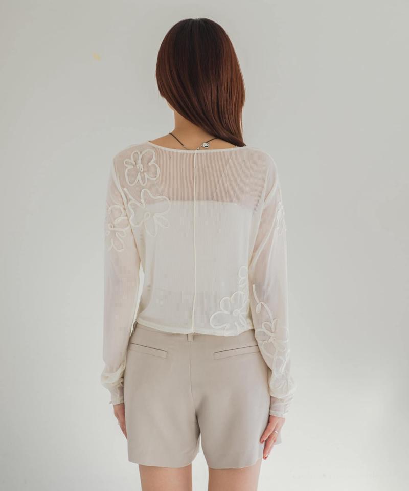 フラワーコード刺繍シアーTOPS