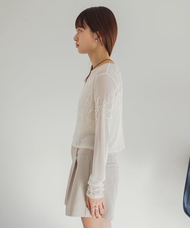 フラワーコード刺繍シアーTOPS