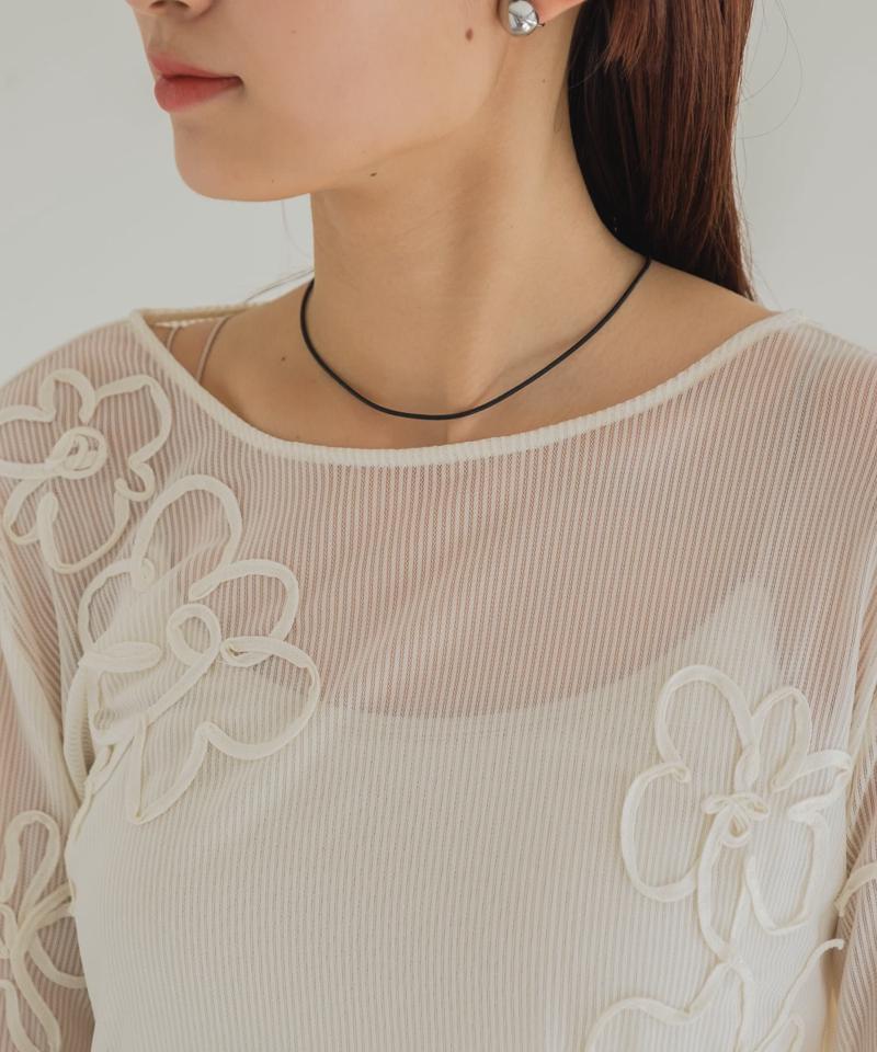 フラワーコード刺繍シアーTOPS