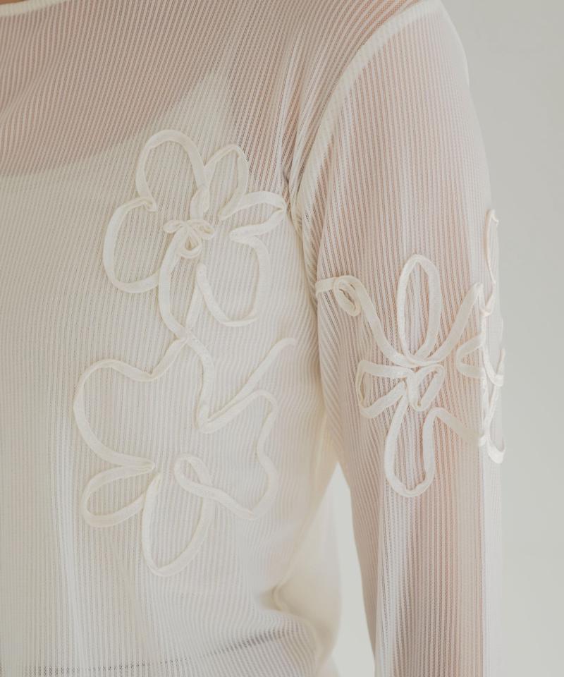 フラワーコード刺繍シアーTOPS