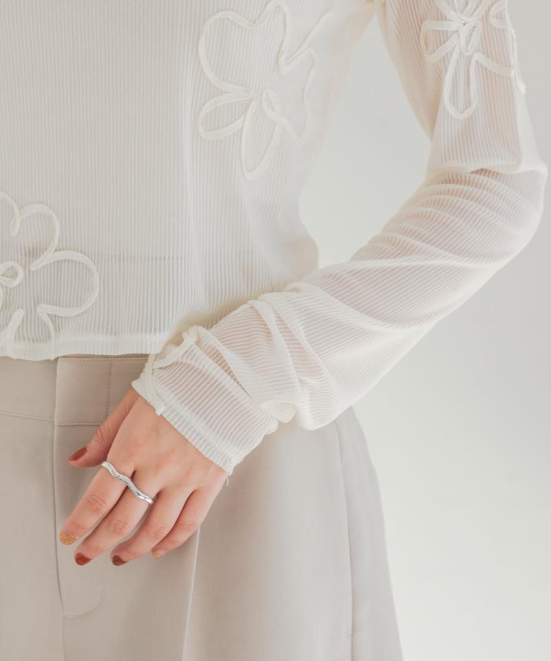 フラワーコード刺繍シアーTOPS
