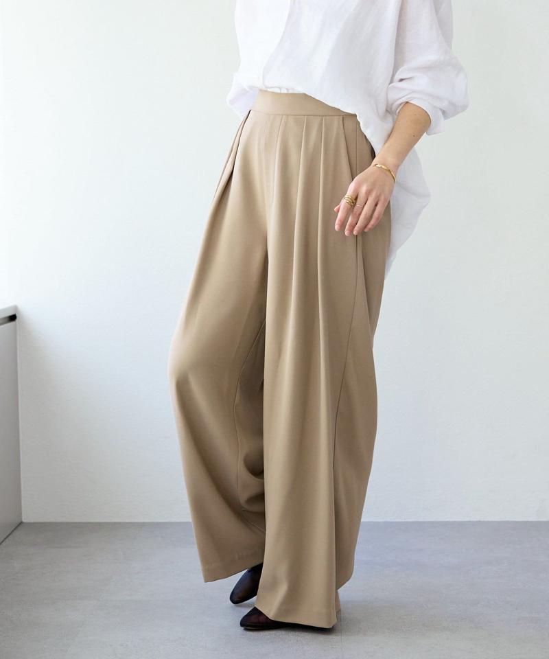 【-3kg見え/ウエストゴム/ウォッシャブル/3サイズ】タックワイドスラックス