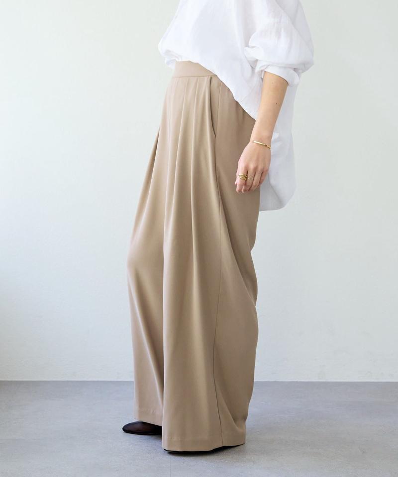 【-3kg見え/ウエストゴム/ウォッシャブル/3サイズ】タックワイドスラックス