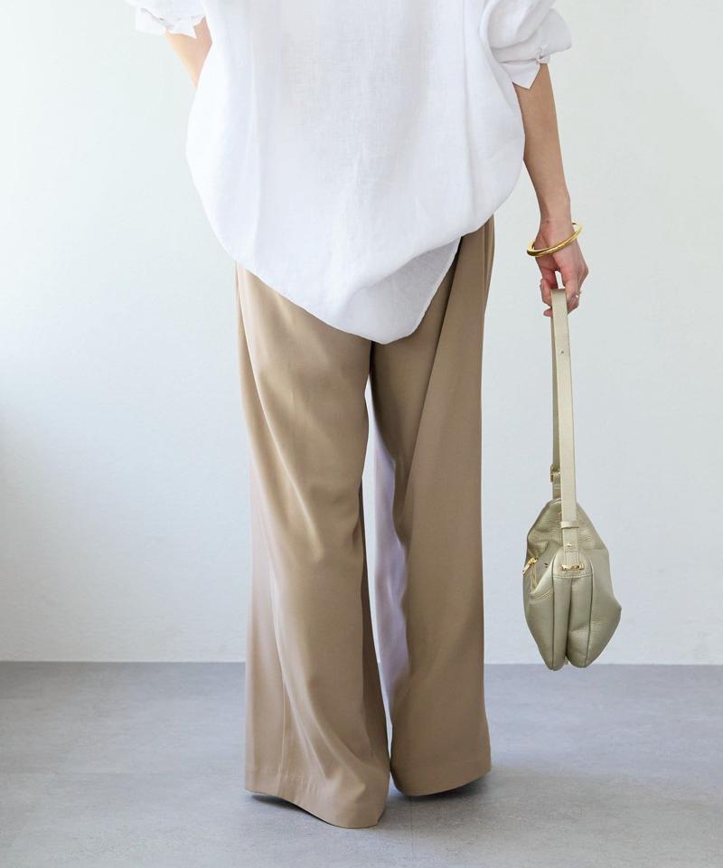 【-3kg見え/ウエストゴム/ウォッシャブル/3サイズ】タックワイドスラックス