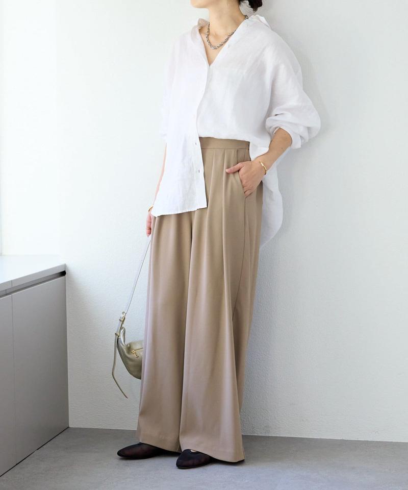 【-3kg見え/ウエストゴム/ウォッシャブル/3サイズ】タックワイドスラックス