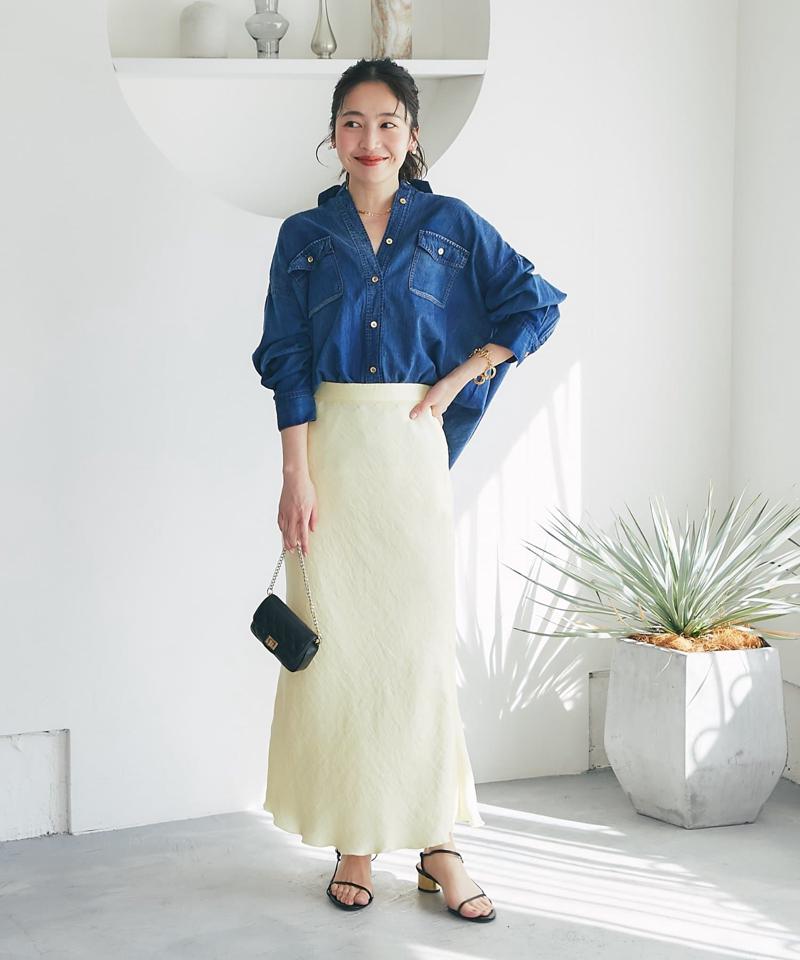 【今すぐお届け！新色登場！】きらきらサテンロングナロースカート