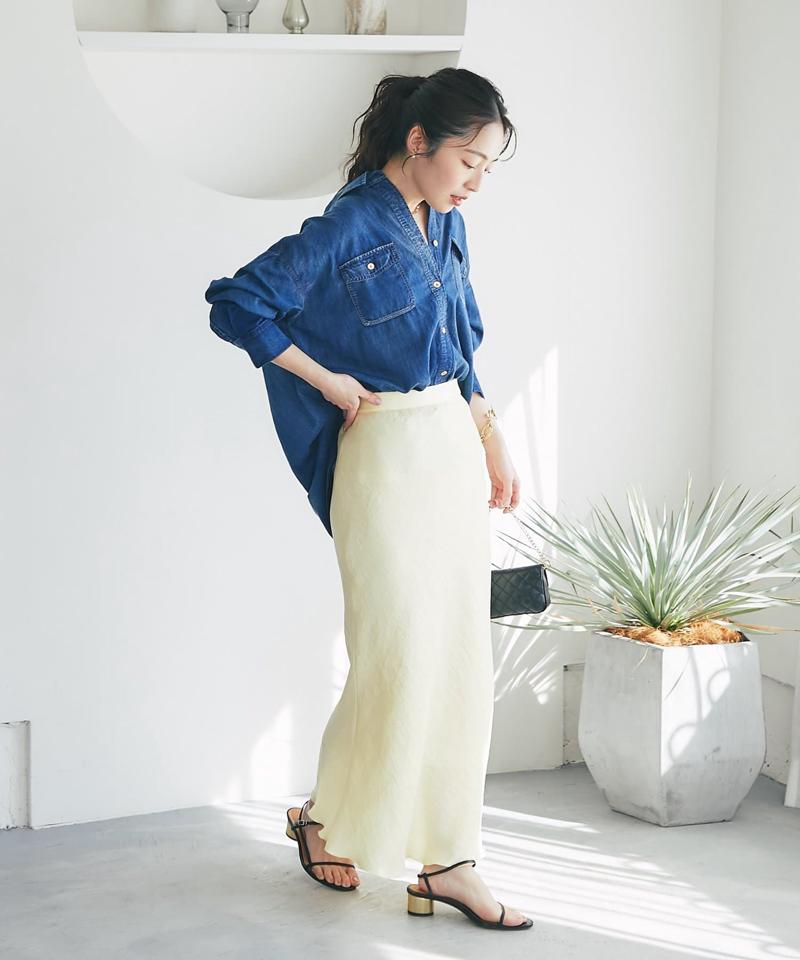 【今すぐお届け！新色登場！】きらきらサテンロングナロースカート