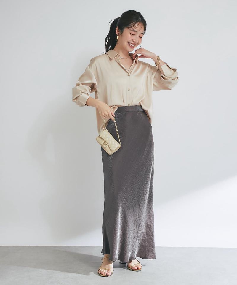 【名品・4サイズ展開】きらきらサテンロングナロースカート