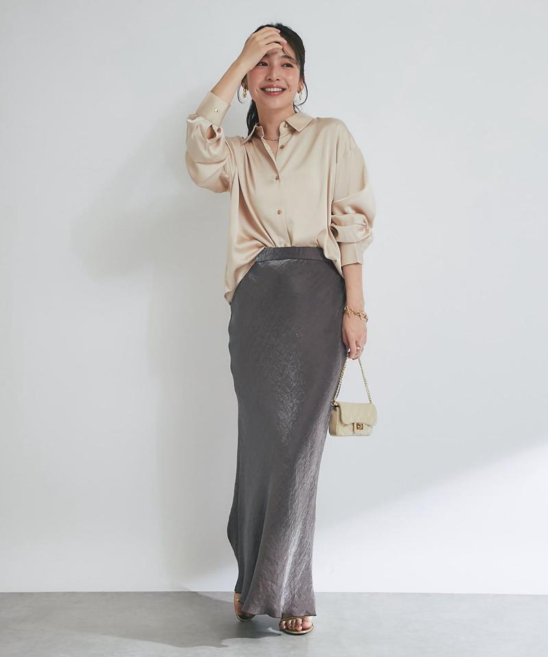 【名品・4サイズ展開】きらきらサテンロングナロースカート