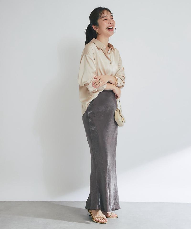 【名品・4サイズ展開】きらきらサテンロングナロースカート