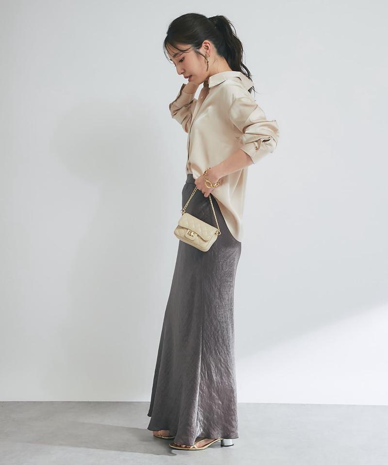 【名品・4サイズ展開】きらきらサテンロングナロースカート