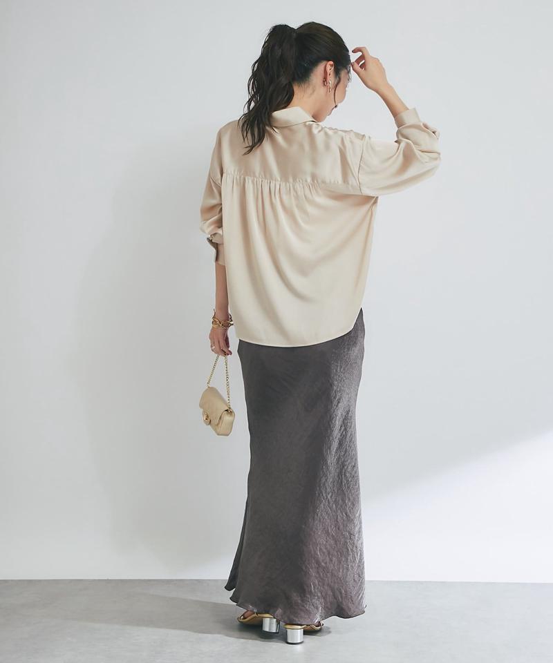 【名品・4サイズ展開】きらきらサテンロングナロースカート