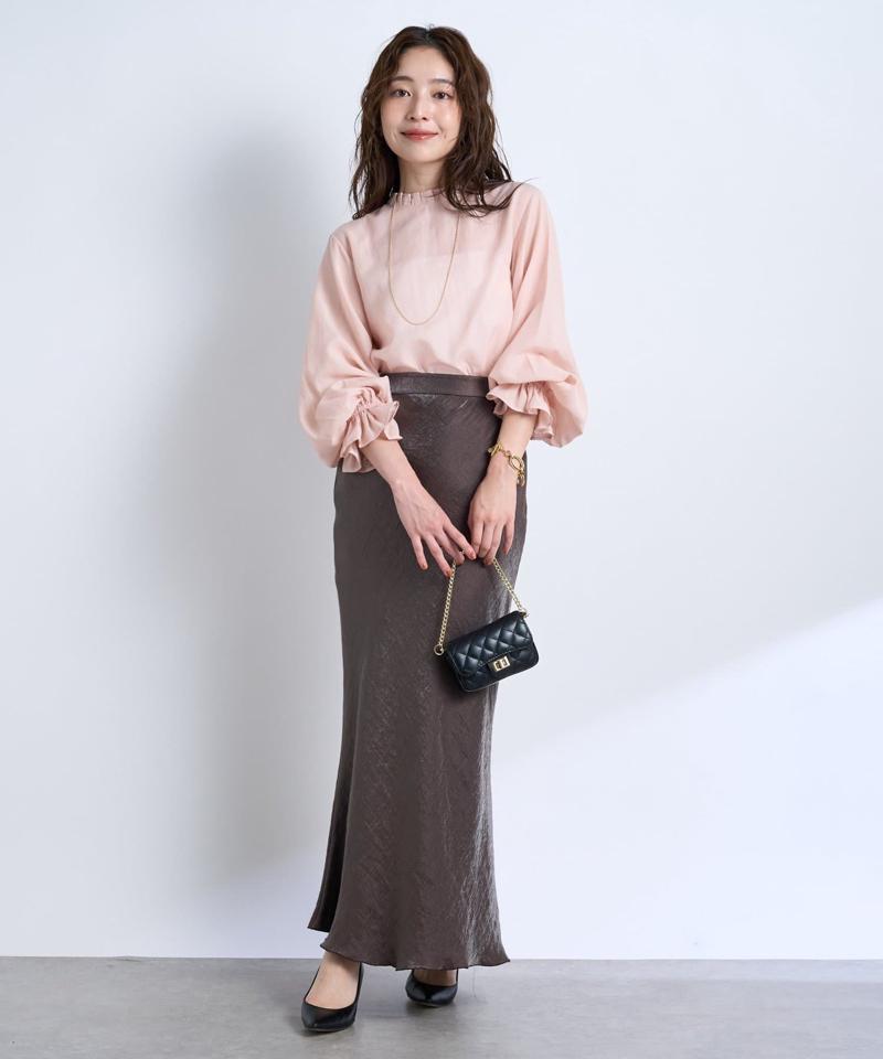 【名品・4サイズ展開】きらきらサテンロングナロースカート