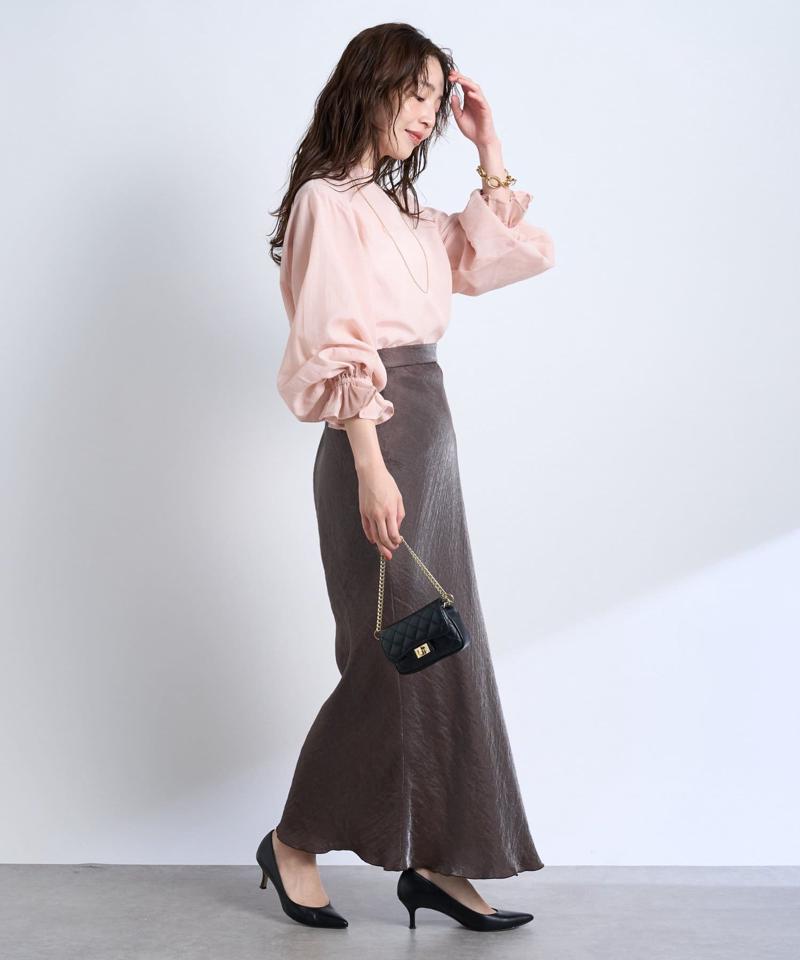 【名品・4サイズ展開】きらきらサテンロングナロースカート