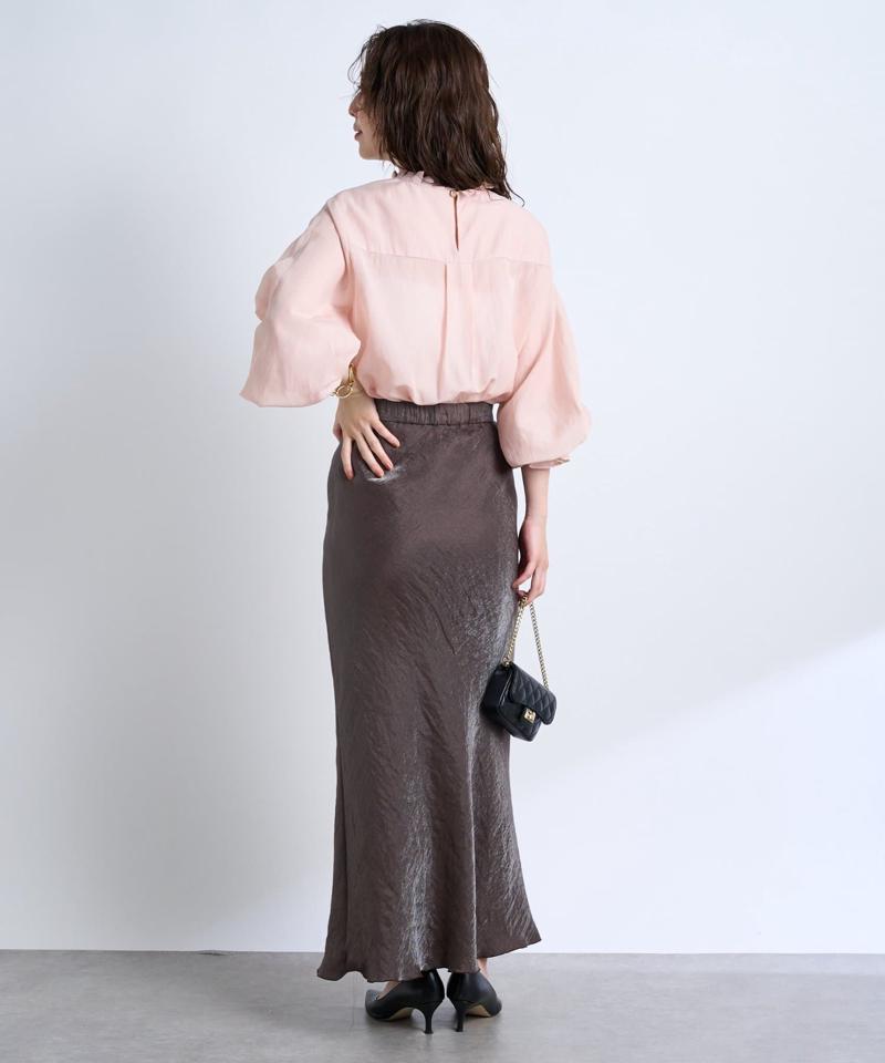 【名品・4サイズ展開】きらきらサテンロングナロースカート