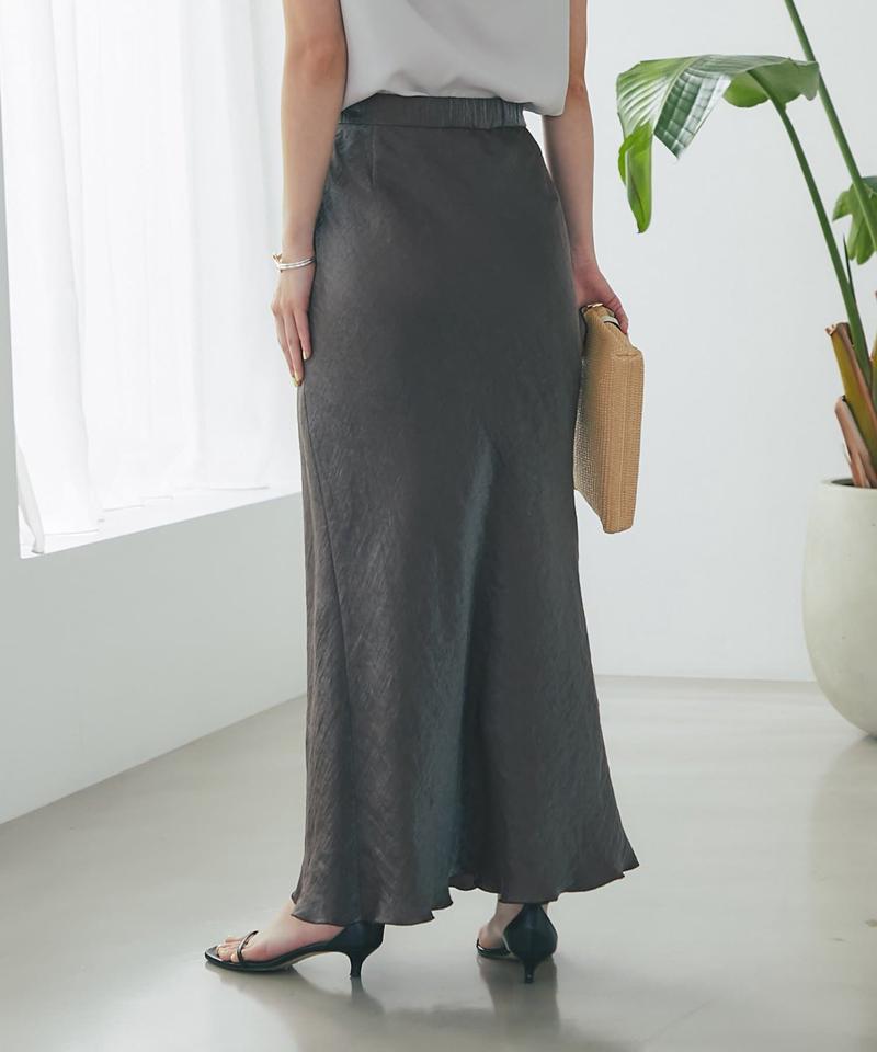 【名品・4サイズ展開】きらきらサテンロングナロースカート