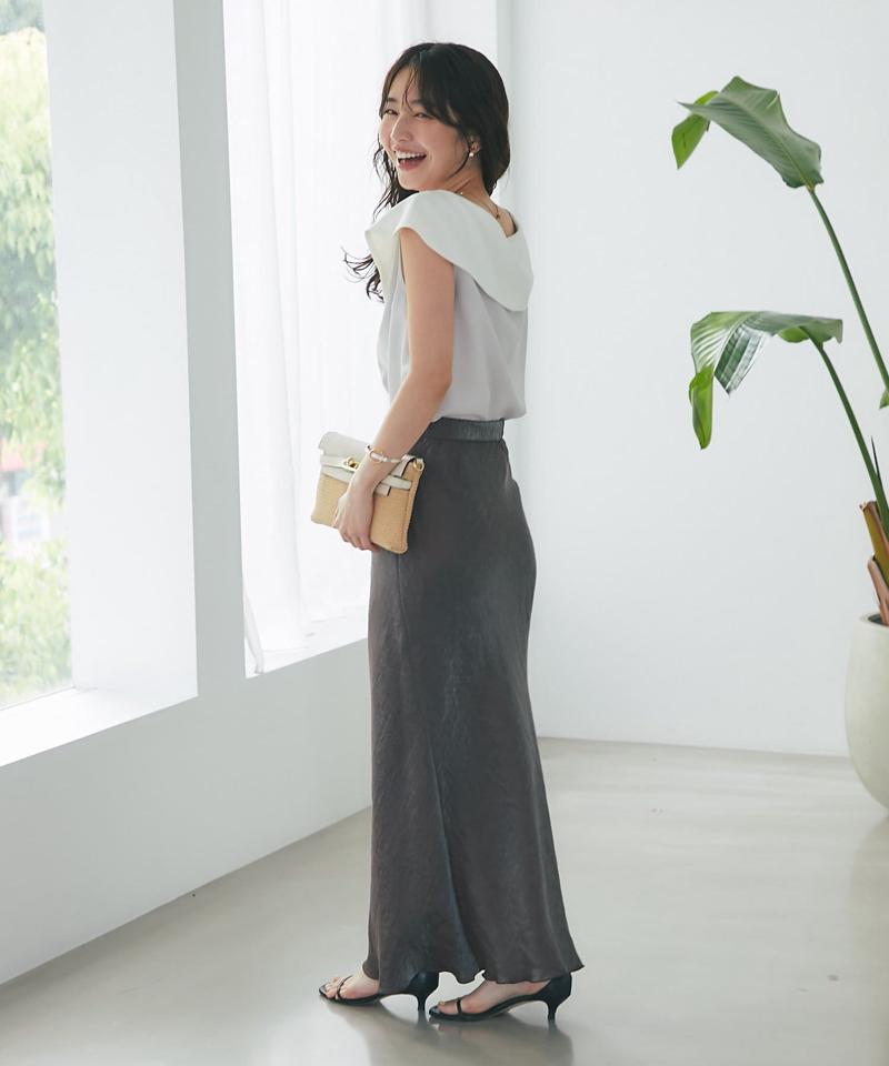 【名品・4サイズ展開】きらきらサテンロングナロースカート