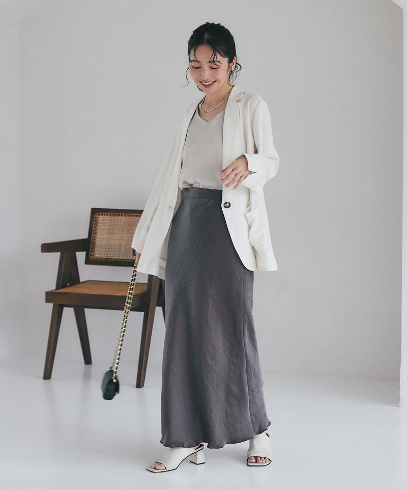 【名品・4サイズ展開】きらきらサテンロングナロースカート