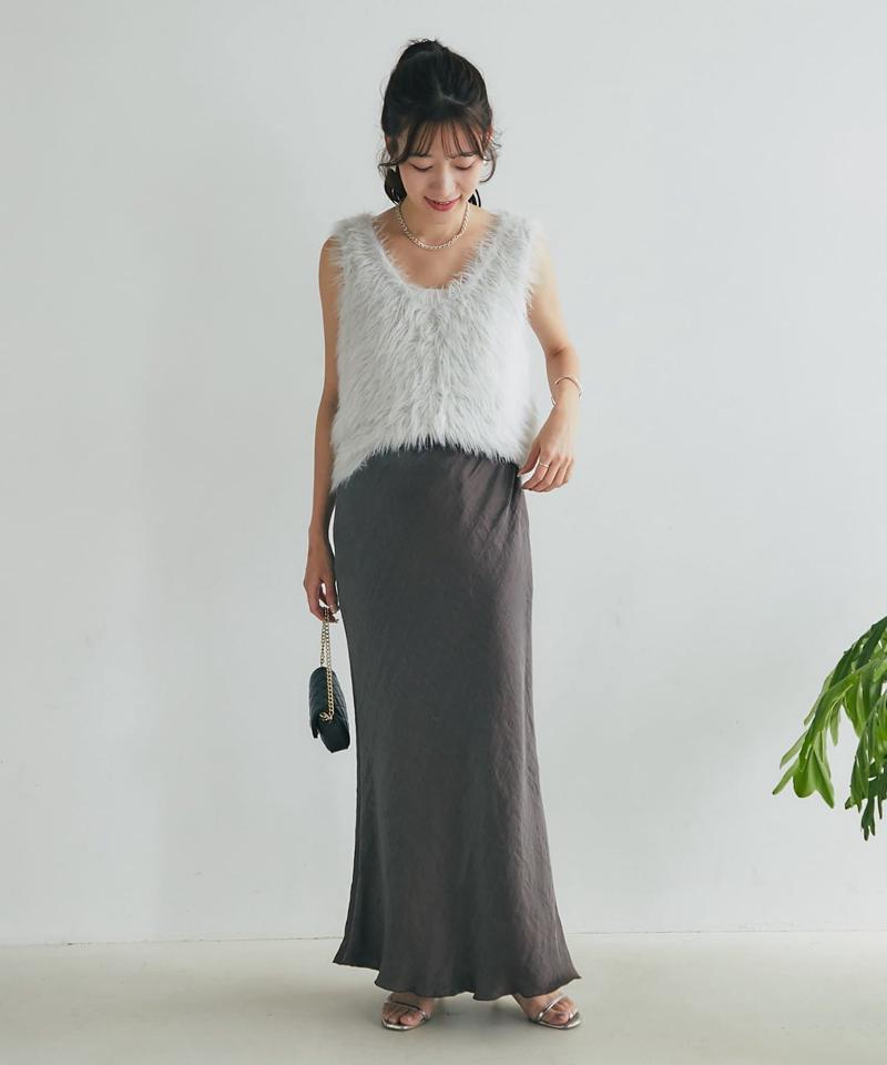 【名品・4サイズ展開】きらきらサテンロングナロースカート