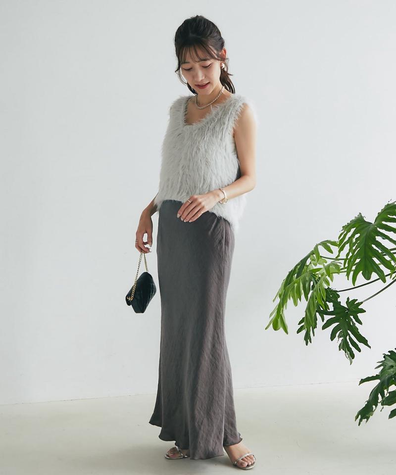 【名品・4サイズ展開】きらきらサテンロングナロースカート