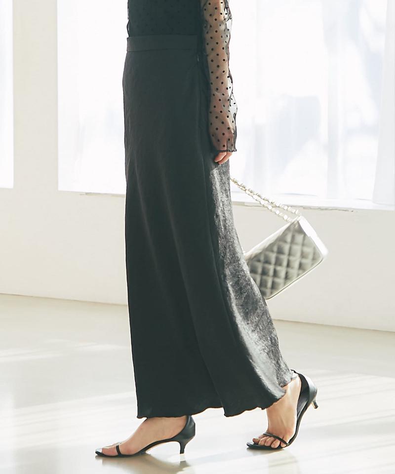 【名品・4サイズ展開】きらきらサテンロングナロースカート