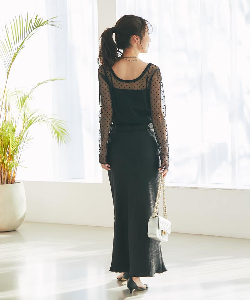 【名品・4サイズ展開】きらきらサテンロングナロースカート