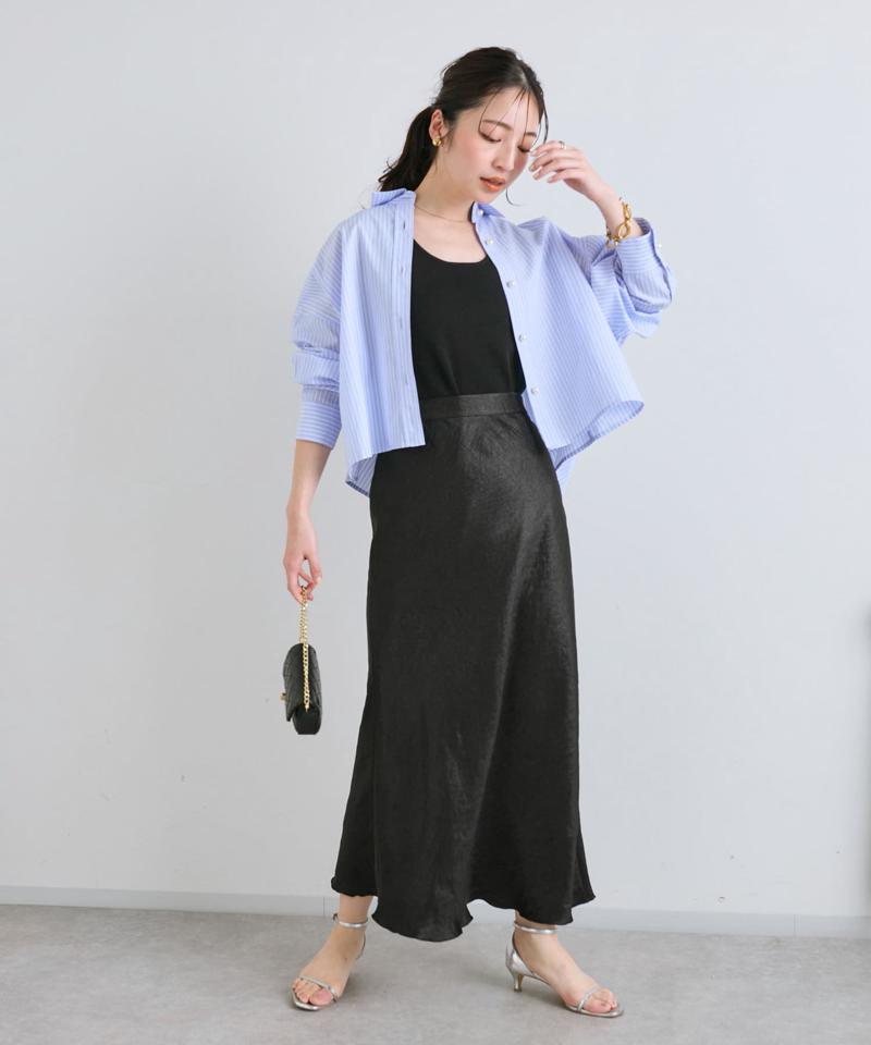 【名品・4サイズ展開】きらきらサテンロングナロースカート