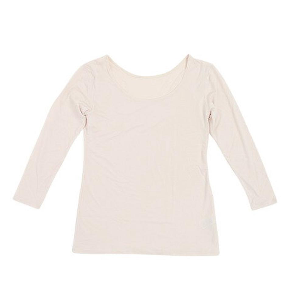 クー（Coo.）（レディース）ヒートクロス 薄手9分袖Uネック 長袖Tシャツ 892CO3ES0026 OWHT 防寒