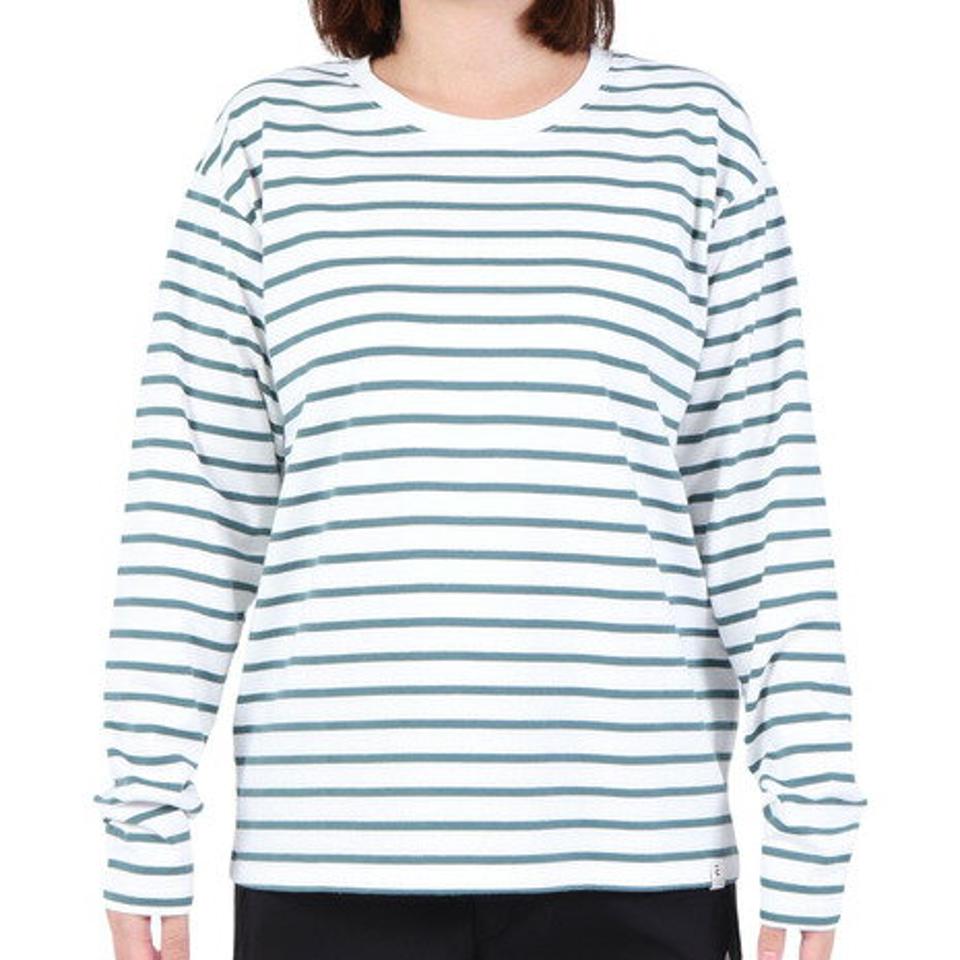 【15%OFFクーポン対象！1/25まで】エルケクス（ELKEX）（レディース）長袖クルーネック ストライプTシャツ EKL3FA0012 GRN