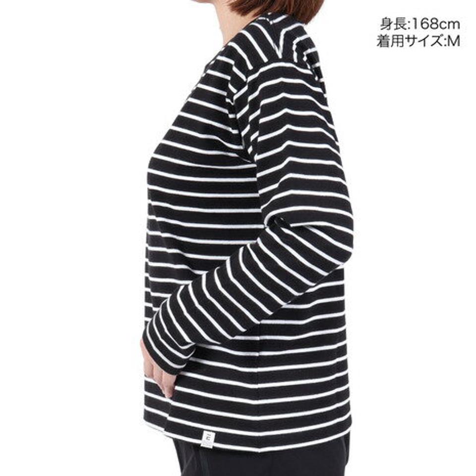 【15%OFFクーポン対象！1/25まで】エルケクス（ELKEX）（レディース）長袖クルーネック ストライプTシャツ EKL3FA0012 BLK