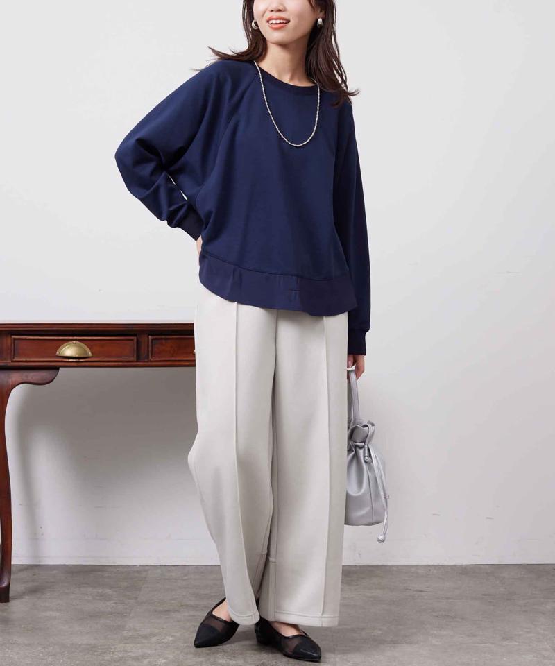 裾布帛ポンチラグランプルオーバー