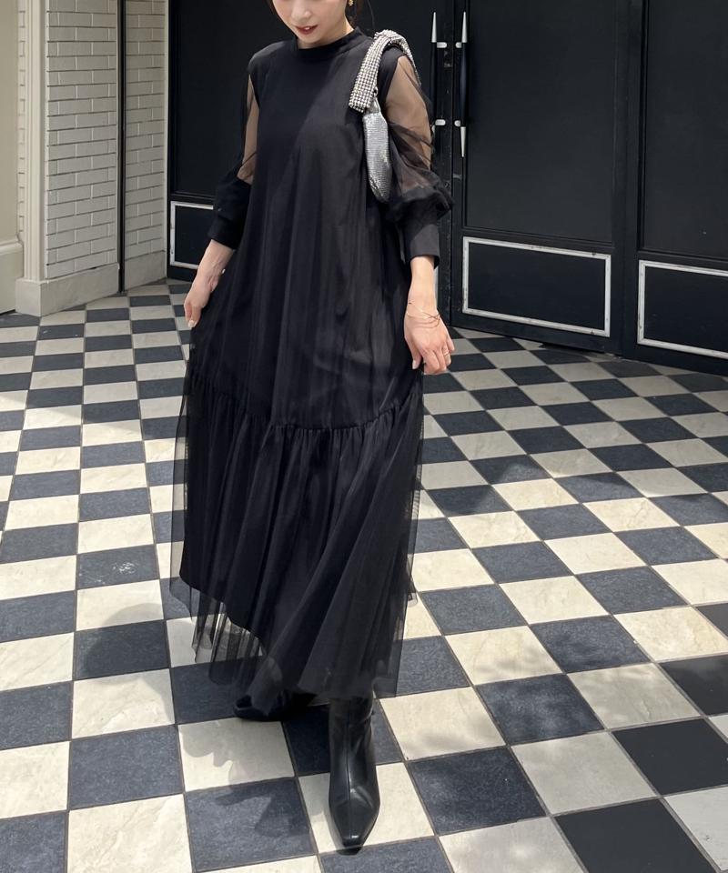 【オケージョン】【サイズ展開あり】チュールハイネックワンピース
