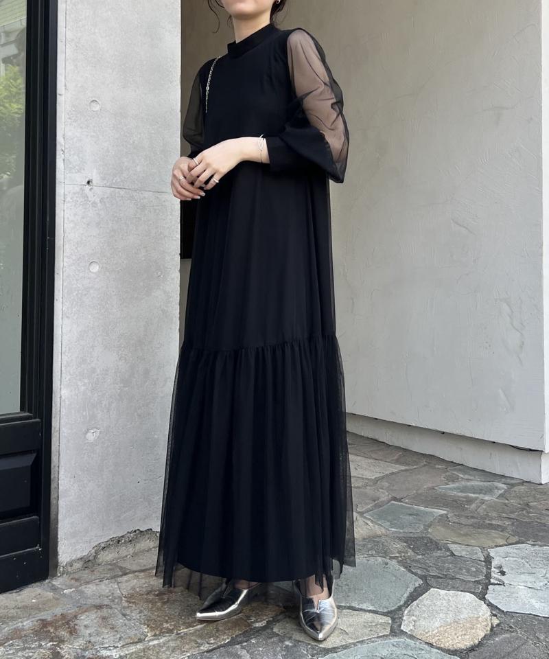 【オケージョン】【サイズ展開あり】チュールハイネックワンピース