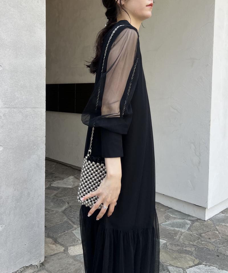 【オケージョン/サイズ展開あり/人気につき再販】チュールハイネックワンピース