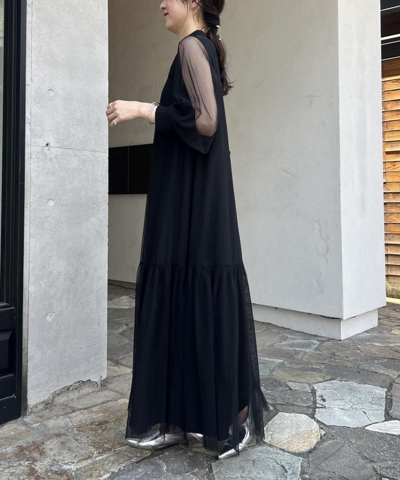 【オケージョン/サイズ展開あり/人気につき再販】チュールハイネックワンピース