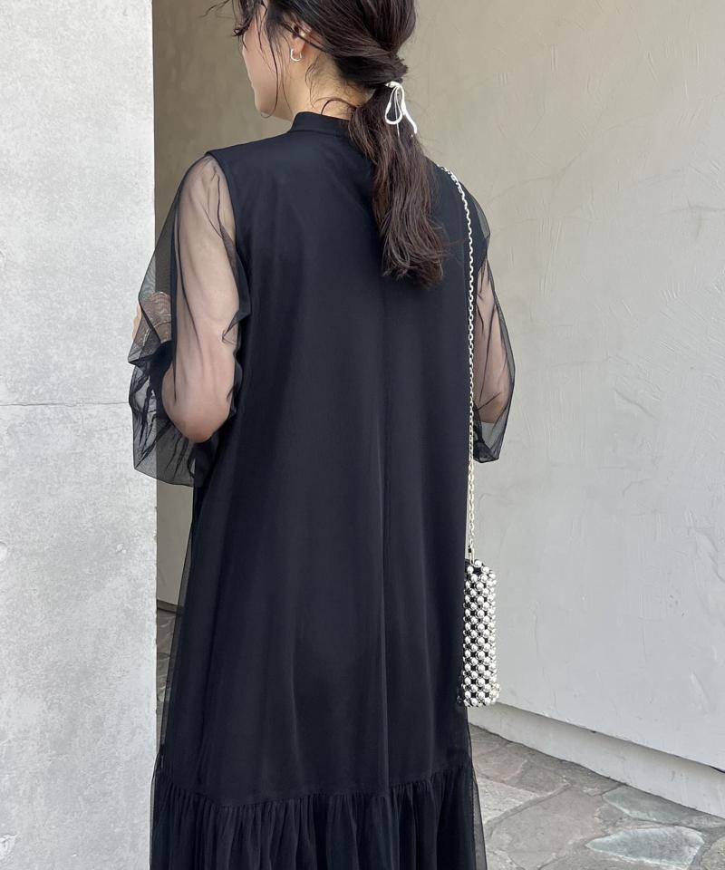 【オケージョン/サイズ展開あり/人気につき再販】チュールハイネックワンピース