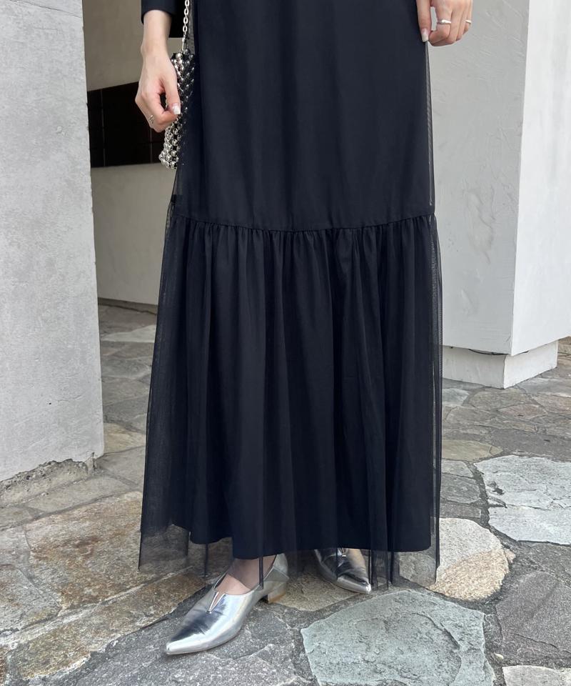 【オケージョン/サイズ展開あり/人気につき再販】チュールハイネックワンピース