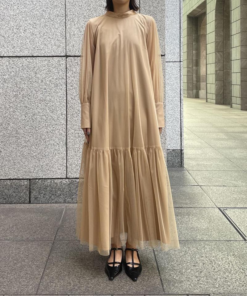 【オケージョン/サイズ展開あり/人気につき再販】チュールハイネックワンピース