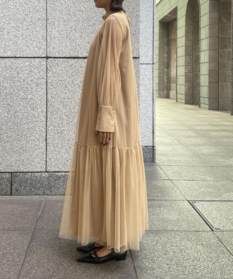 【オケージョン/サイズ展開あり/人気につき再販】チュールハイネックワンピース