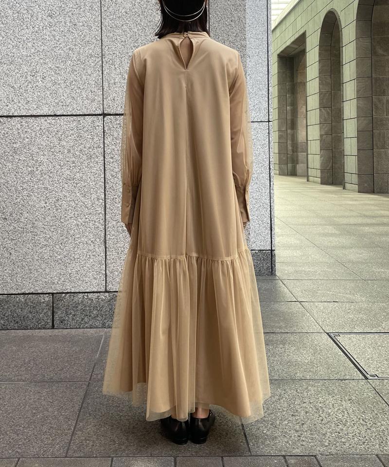 【オケージョン/サイズ展開あり/人気につき再販】チュールハイネックワンピース