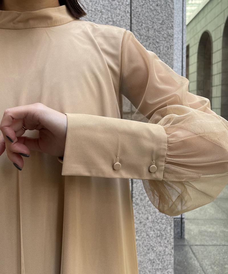 【オケージョン/サイズ展開あり/人気につき再販】チュールハイネックワンピース