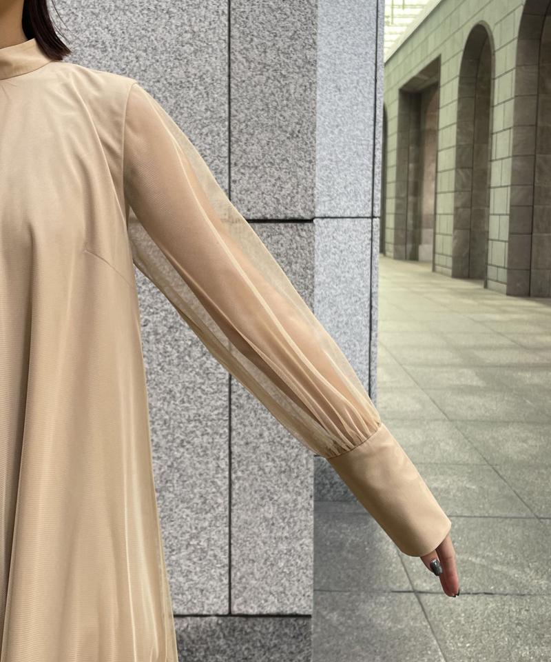 【オケージョン/サイズ展開あり/人気につき再販】チュールハイネックワンピース