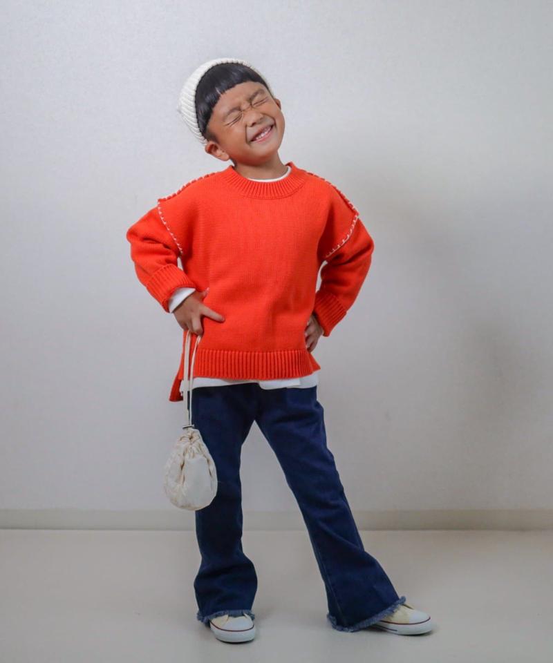 【KIDS】【TYPY DENIM】甘織り裾フリンジフレアデニム