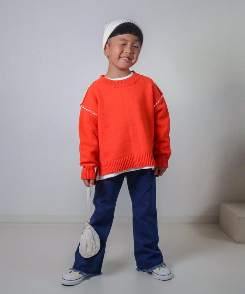 【KIDS】【TYPY DENIM】甘織り裾フリンジフレアデニム