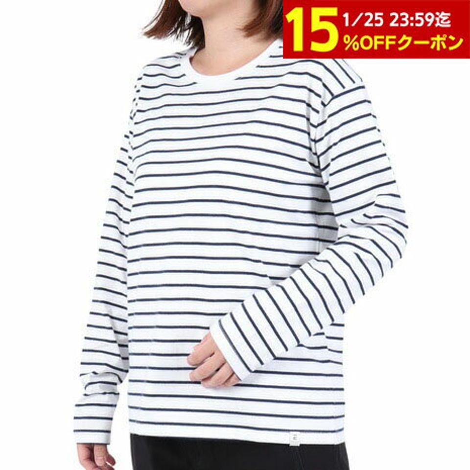 【15%OFFクーポン対象！1/25まで】エルケクス（ELKEX）（レディース）長袖クルーネック ストライプTシャツ EKL3FA0012 NVY