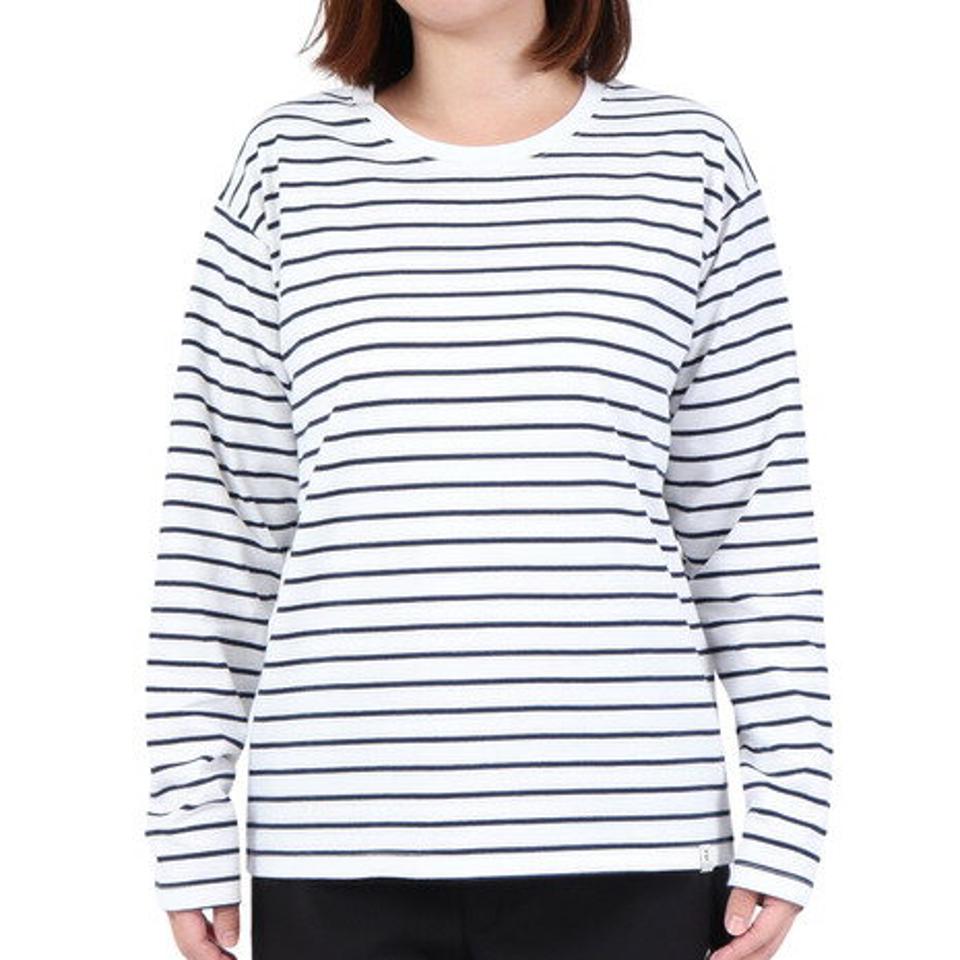 【15%OFFクーポン対象！1/25まで】エルケクス（ELKEX）（レディース）長袖クルーネック ストライプTシャツ EKL3FA0012 NVY