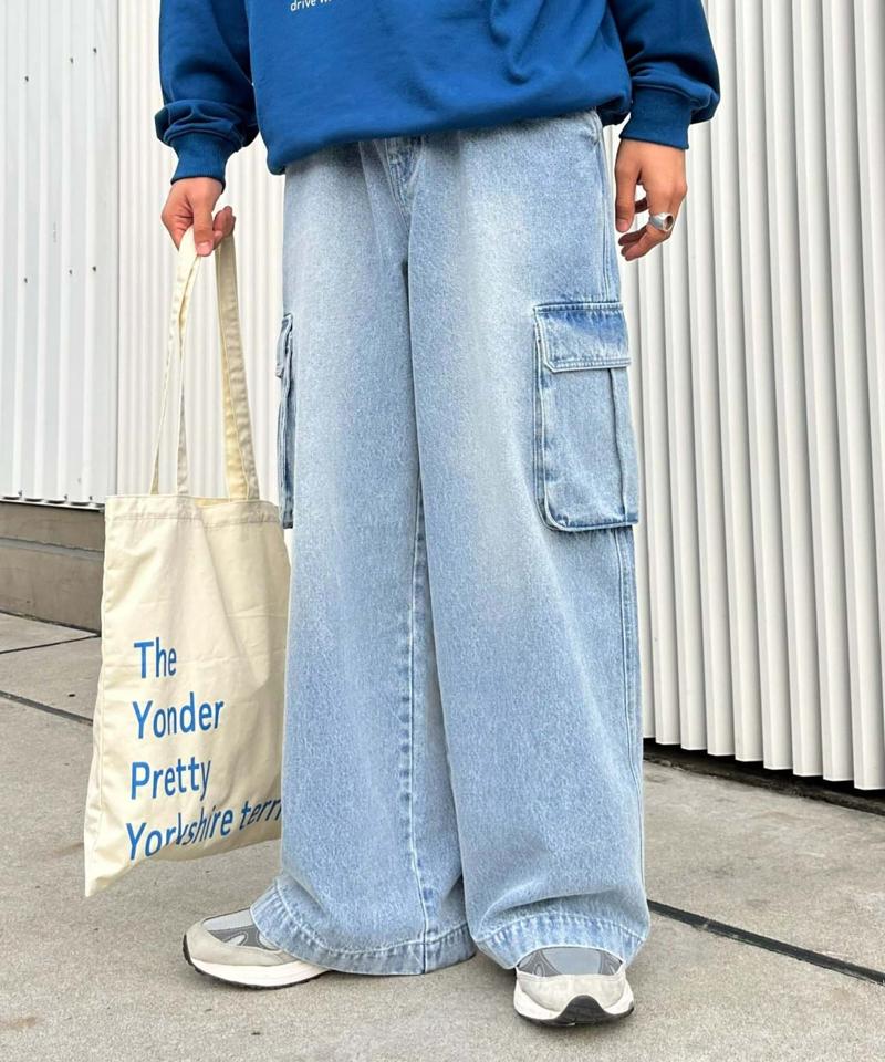 【UNISEX】ワイドデニムカーゴパンツ