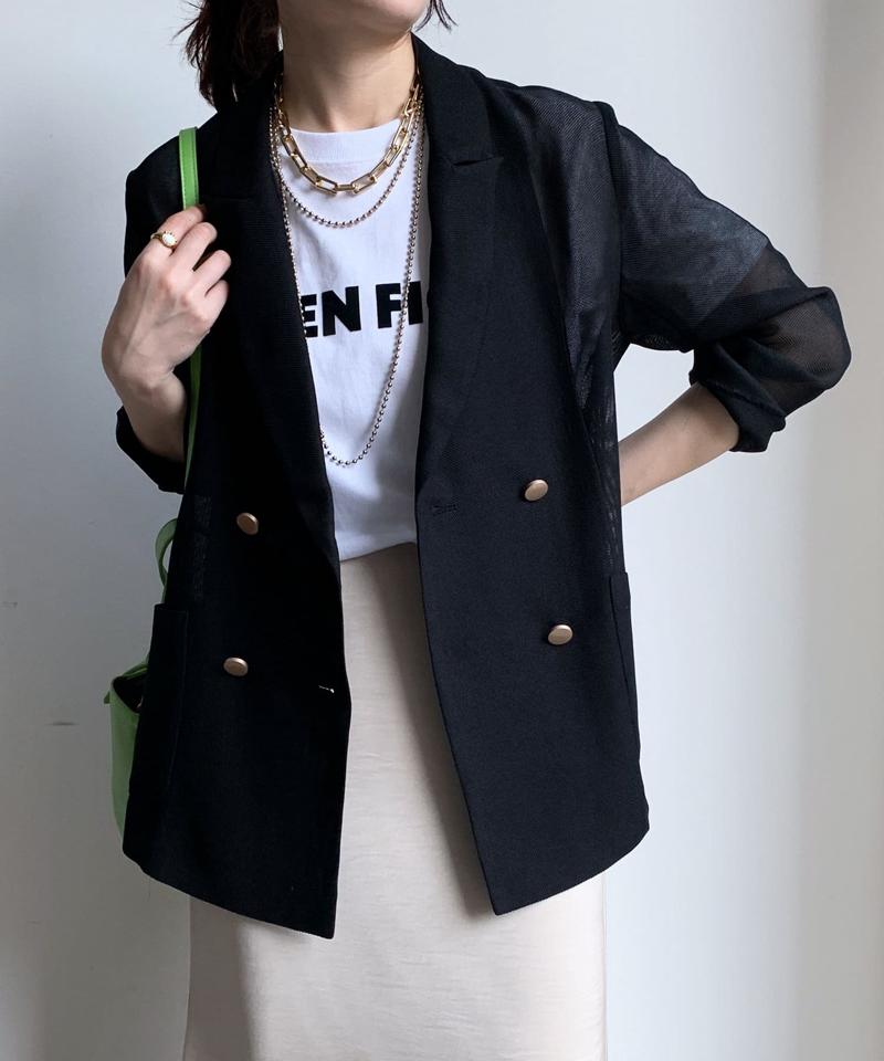 【マイナス3kgの華奢見えが叶う！】メッシュダブルジャケット