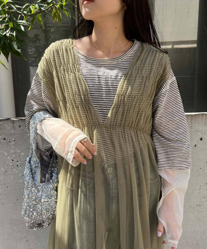 【2サイズ展開】シャーリングチュール2WAYワンピース